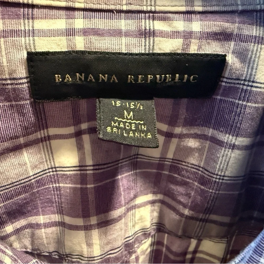 Banana Republic Men’s Plaid Snap Button Shirt Purple Size Medium 15–15.5